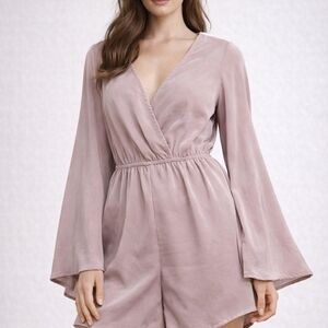 Dainty Hooligan Blush Pink Chiffon Romper Bell Sleeve V-Neck M USA
